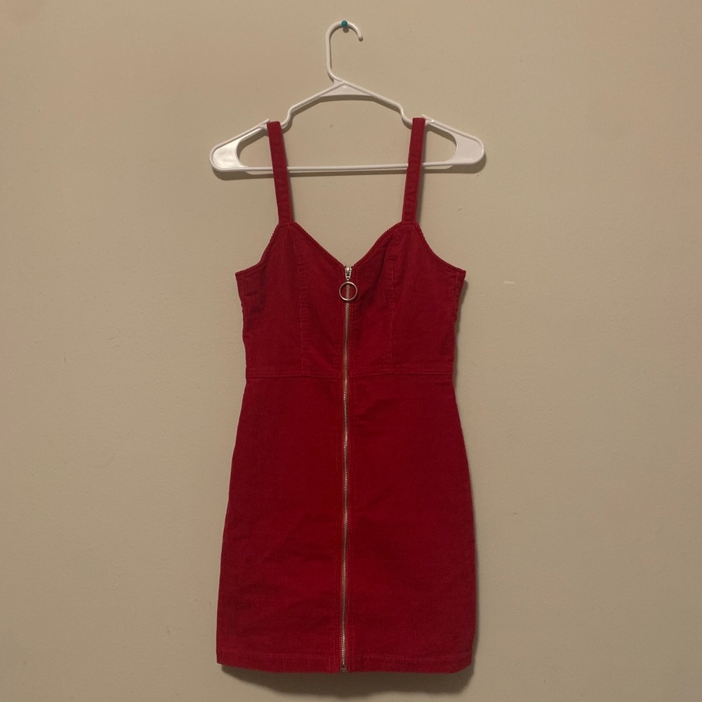 h&m red corduroy bodycon dress